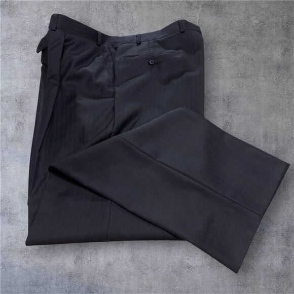 ALFANI Men’s 2-Piece Suit 44L Blazer 38x32 Pants Navy Blue Striped Virgin Wool - Picture 13 of 16